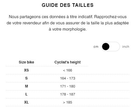 Guide des tailles Vlo Route LOOK 785 Huez Disc Rouge Interference