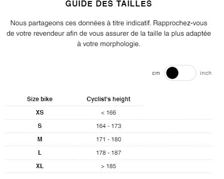 Guide des tailles Vlo Piste Carbone LOOK 875 Madison RS Proteam Noir