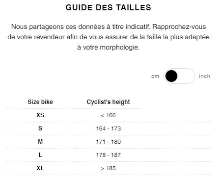 Guide des tailles Vlo Gravel lectrique LOOK E-765 Gravel Noir